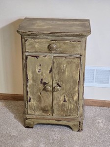 Moss Green Painted Bedside Cabinet with Drawer and Double Doors