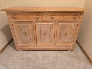 Carved Oak Sideboard Buffet with Two Drawers and Three Paneled Doors