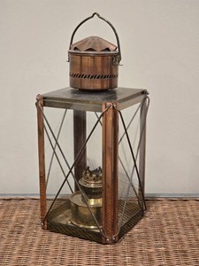 Vintage Copper and Brass Nautical Ship Lantern with Glass Panels