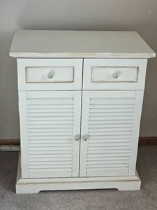 Cottage Chic White Shutter Door Storage Cabinet with Two Drawers