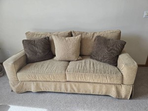 Pottery Barn Comfort Square Upholstered Sofa with Throw Pillows