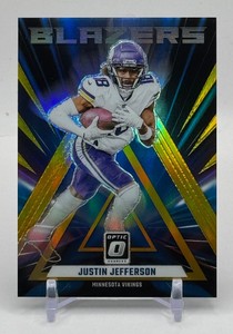 Justin Jefferson RARE Case Hit Gold /10! 2023 Optic Blazers Minnesota Vikings Football Card No. 11