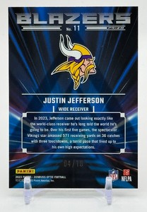 Justin Jefferson RARE Case Hit Gold /10! 2023 Optic Blazers Minnesota Vikings Football Card No. 11