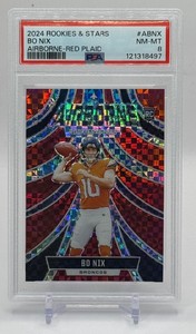 Bo Nix RC PSA 8 2024 Rookies and Stars Red Plaid Airbone Graded Slab Rookie Football Card No. A-BNX
