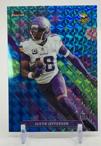 Justin Jefferson 99 2025 Topps Finest Blue Refractor Minnesota Vikings Football Card No. 90