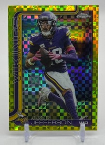 Justin Jefferson Lime Green X-Fractor 2025 Topps Chrome Minnesota Vikings Football Card No. 195