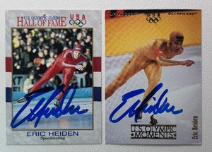 Eric Heiden 2-Card In-Person Auto Olympic Card Lot