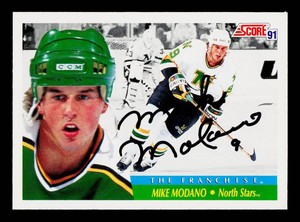 Mike Modano Autograph 1991 Score #313 Minnesota North Stars Hockey Card