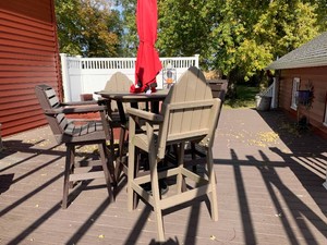 By The Yard Adirondak bar height patio table with chairs and umbrella