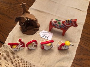 Vintage Christmas angels, nativity set and Scandinavian horse