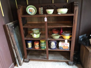 Vintage cabinet, glass doors not attached approx. 44Wx16Dx51H