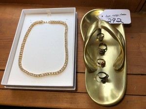 1960 House of Harlow 15.5 necklace, rings and metal sandal tray bypass ring is sterling 925
