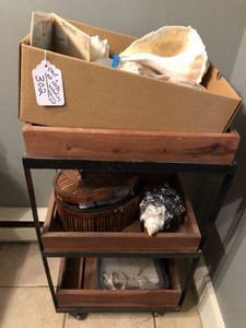 Sea shells on metal shelf