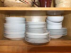 Porcelain dishes all on bottom shelf