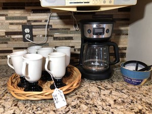 Mr. Coffee maker and Hall mugs