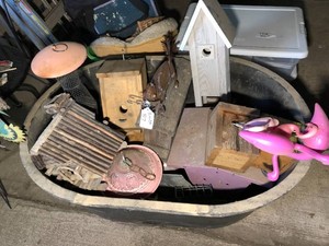 Rubber watering tank, bird houses, feeders