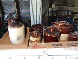 Pottery bean pots and jugs