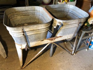 Metal sinks on stand