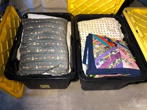 Blankets, quilts, bedding 2 totes of