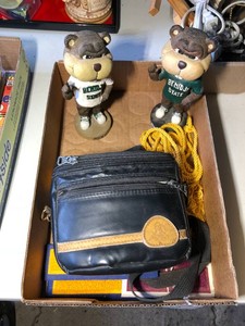 Bobble heads, letterman jacket varsity patch