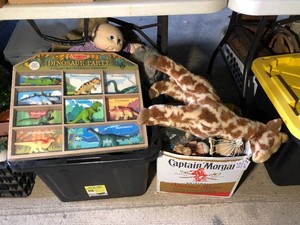 Melissa and Doug dinosaurs, stuffed animals tote and box