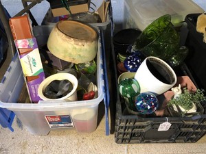 Planters and watering globes 2 totes of
