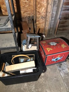 Wood items- shelves, stools, wall hangings, rosemaling chest