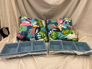 PLT - True Living Outdoor Toss Pillows & 3-Section Platters Mixed Lot