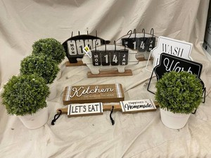 PLT - Farmhouse Kitchen Decor Mixed Lot - Signs, Calendars & Topiary Plants (11pc)