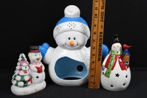 Christmas Ceramic Snowman Decor Grouping With Lantern (Lot of 3)