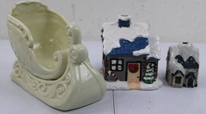 Ceramic Christmas Sleigh & Holiday Houses (Lot of 3)