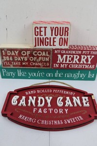 Christmas Wall Signs - Candy Cane Factory & Holiday Sayings (Lot of 6)