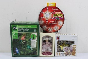 Holiday Decor Mixed Lot - Lights, Ornaments & Mini Treetop