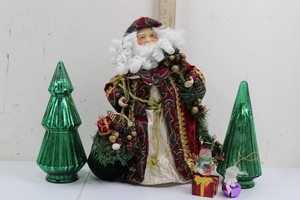 Christmas Decor Mixed Lot - Santa, Glass Trees & Snowman Ornaments