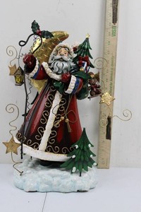 Santa Claus Christmas Figurine With Crescent Moon and Trees 16H