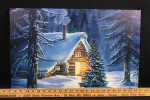 Winter Christmas Cabin Wall Art With Lights - 23.5 L x 17 H