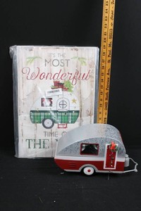 Christmas Wall Sign & Decorative Camper Mixed Lot