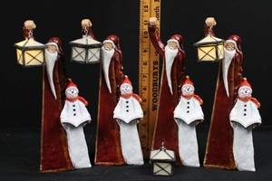 Christmas Santa & Snowman Lantern Ornaments (Lot of 4) 11H