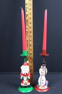 Christmas Santa & Snowman Candle Holders With Candles (Lot of 2)