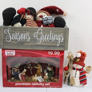 Seasons Greetings Christmas Decor Mixed Lot - Nativity Set, Snowman & Plush Figures