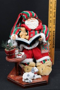 Santa Christmas Figurine in Wooden Chair Display 12H