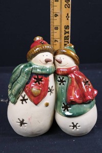 Pair of Snowman Holiday Figurines - Red & Green 7H