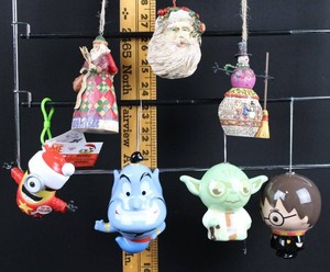 Holiday & Character Christmas Ornaments - 7pc Mixed Lot