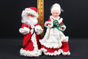 Handmade Crocheted Santa & Mrs. Claus Christmas Figures 16H