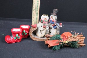 Christmas Snowmen Sled, Boot Candle Holders & Decor Accent Mixed Lot