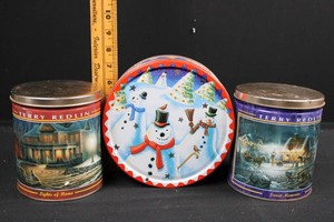 Terry Redlin Christmas Tins & Snowman Plate - 3-Piece Mixed Lot