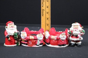 Santa Claus Christmas Figurines & Sleigh Candle Holders (Lot of 4)
