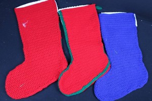 Handmade Crocheted Christmas Stockings - Snowmen & Santa (Lot of 3)