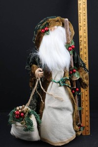 Santa Claus Christmas Figurine With Decorated Gift Sack 23H