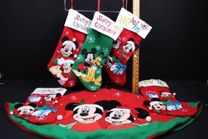 Disney Mickey Mouse Christmas Stockings & Tree Skirt Mixed Lot